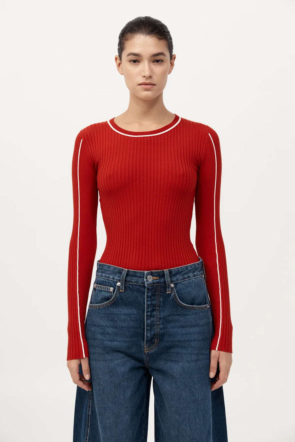 Fine Line Long Sleeve Top Red