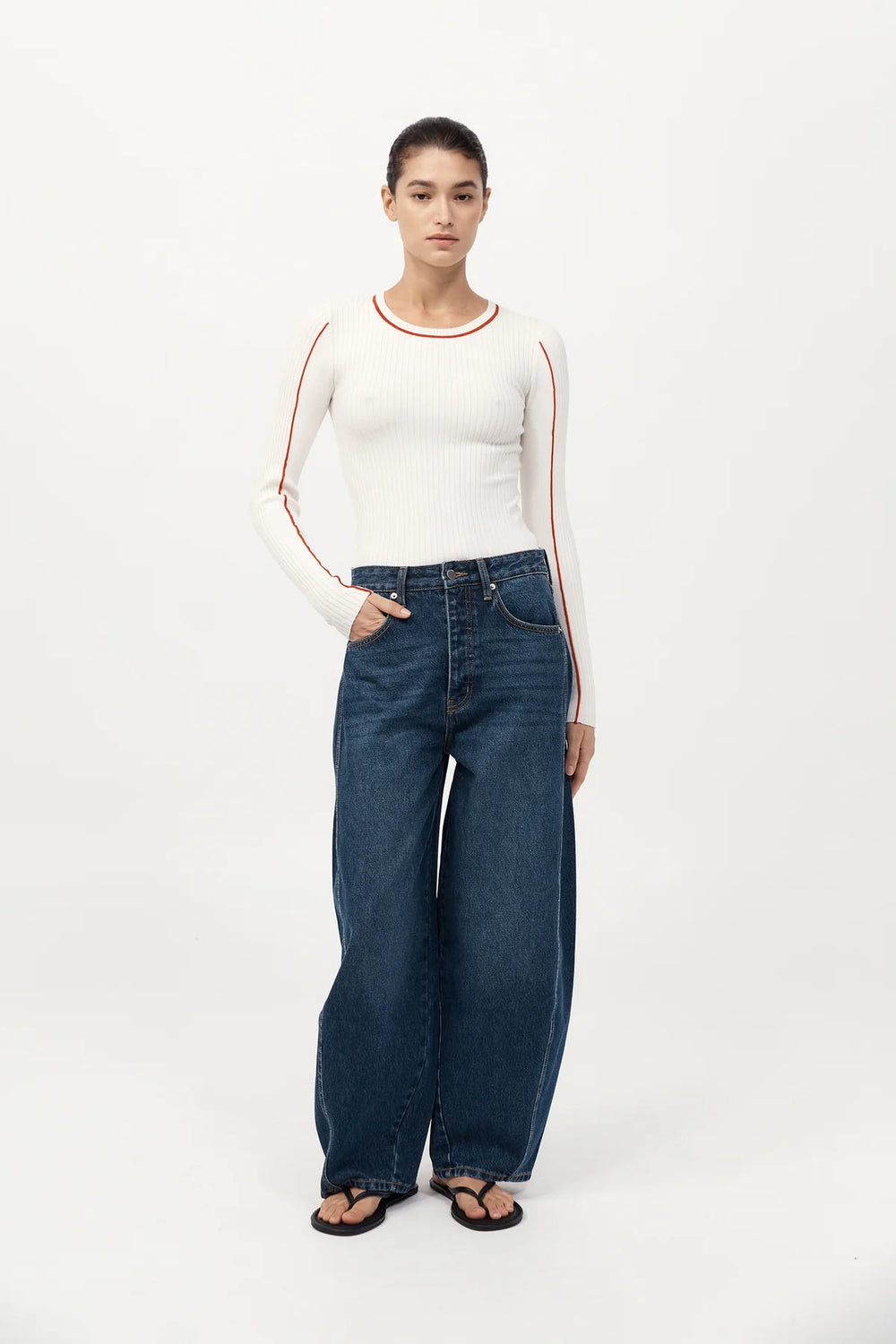 FIne Line Long Sleeve Top - White