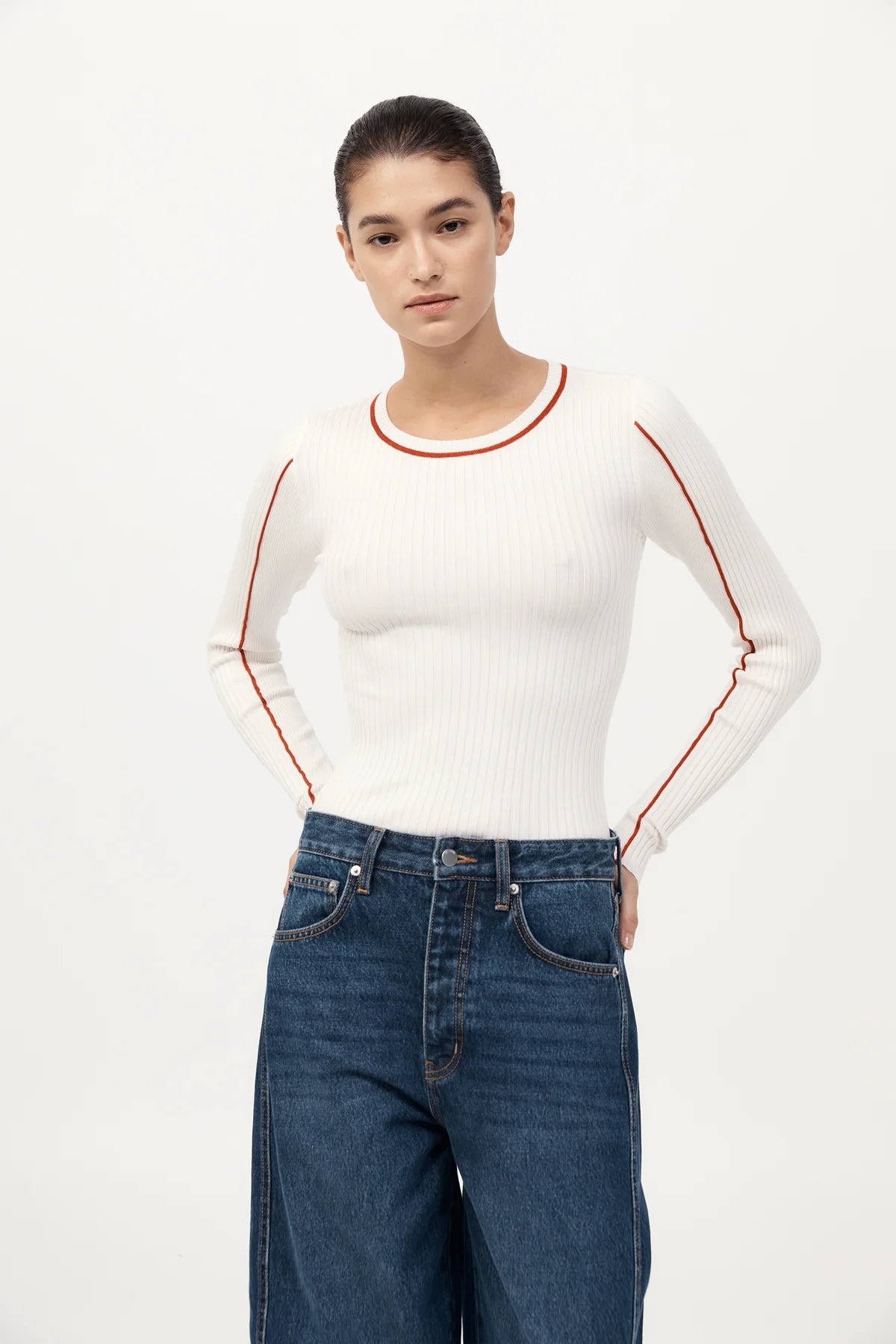 
                  
                    FIne Line Long Sleeve Top - White
                  
                