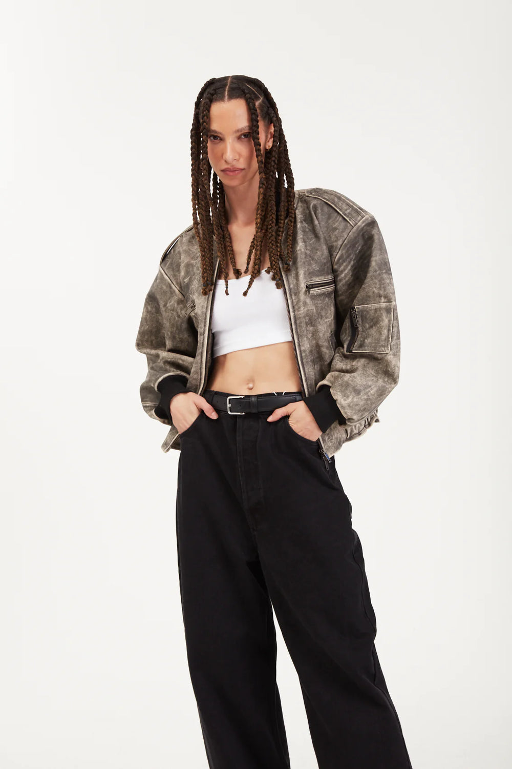 Luna Vintage Leather Bomber Black
