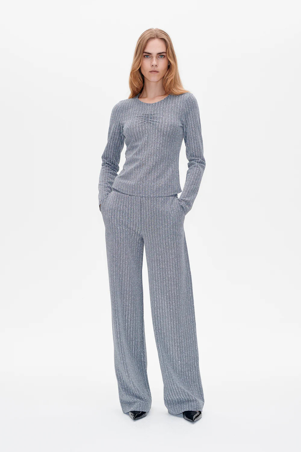 Jackai Silver Lurex Pinstripe Top