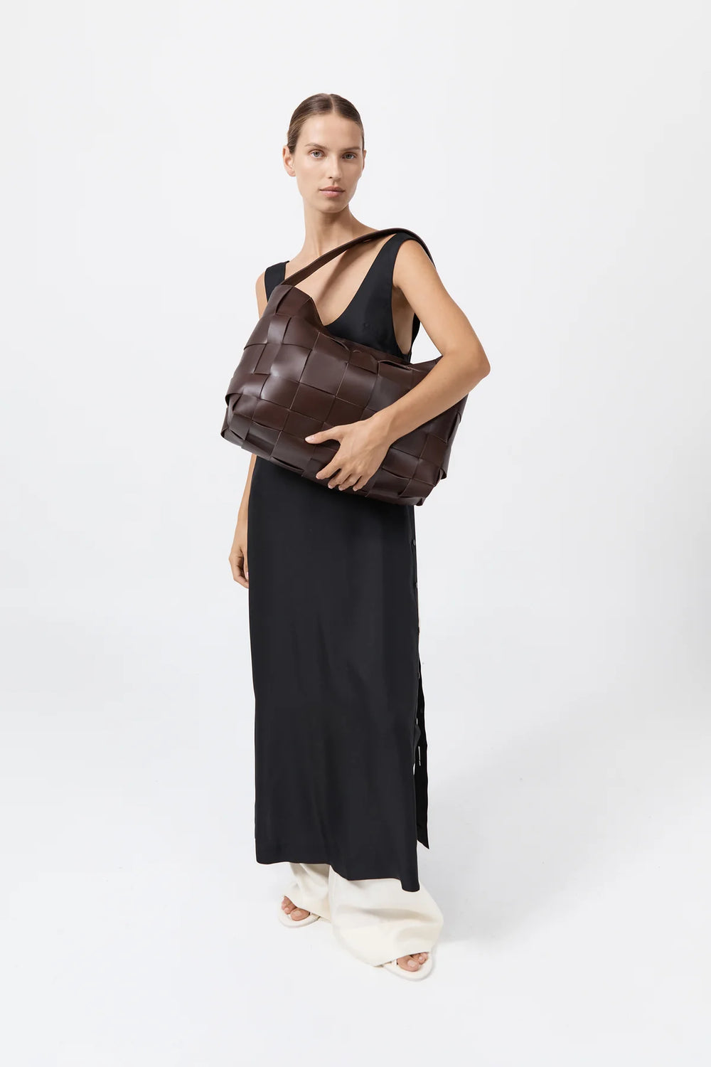 Woven Large Tote Bag Chocolate