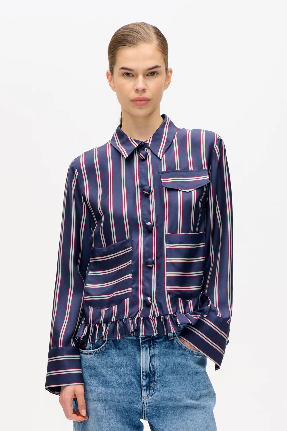 Miluna Shirt Navy Plum Stripte