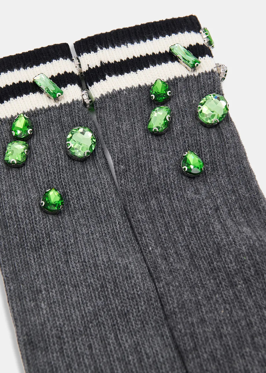 
                  
                    Gewarm Dark Grey Long Rib-Knitted Socks with Rhinestone Embellishments
                  
                