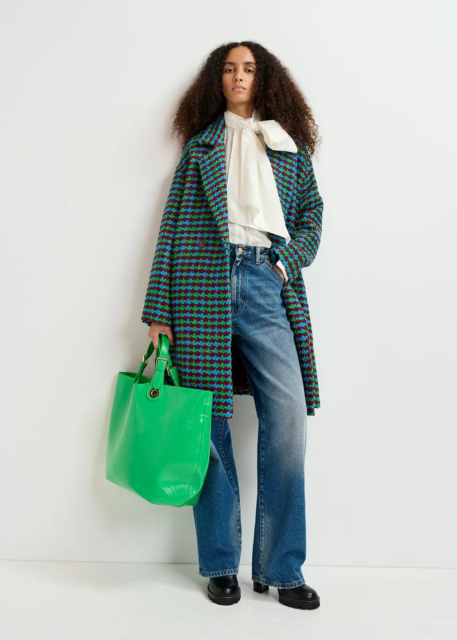 Giral Burgundy, Blue and Green Wool-Blend Tweed Coat