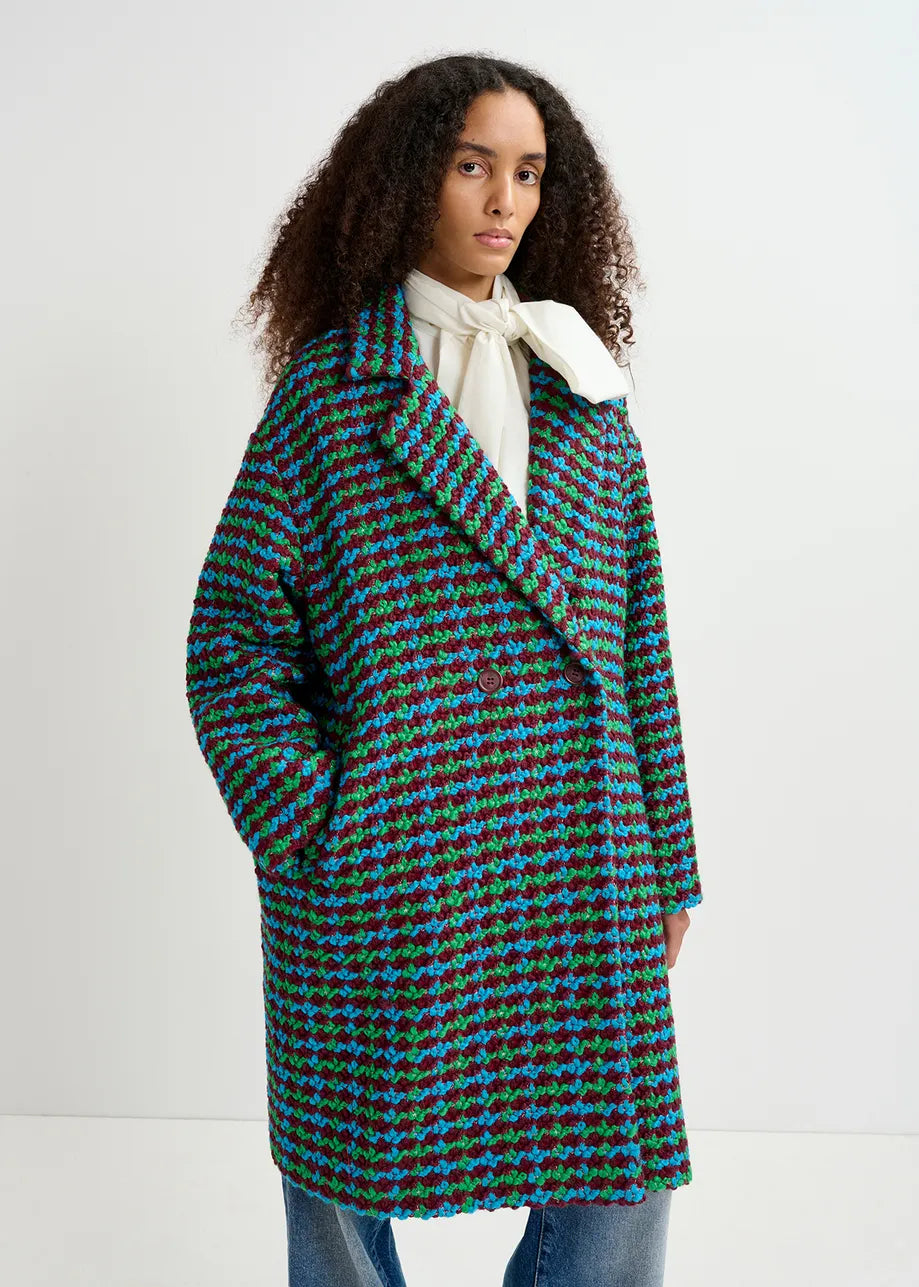 
                  
                    Giral Burgundy, Blue and Green Wool-Blend Tweed Coat
                  
                