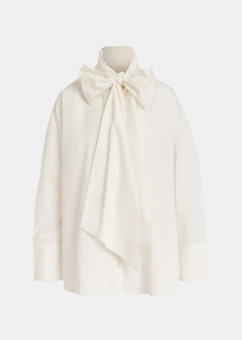 
                  
                    Greta Off-white cotton shirt with pussy bow
                  
                