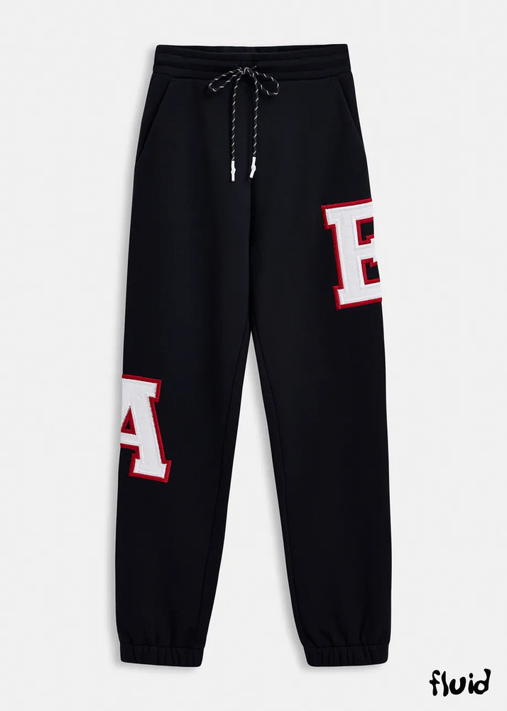 
                  
                    Grue Black Cotton Sweatpants with Embroidered Patches
                  
                