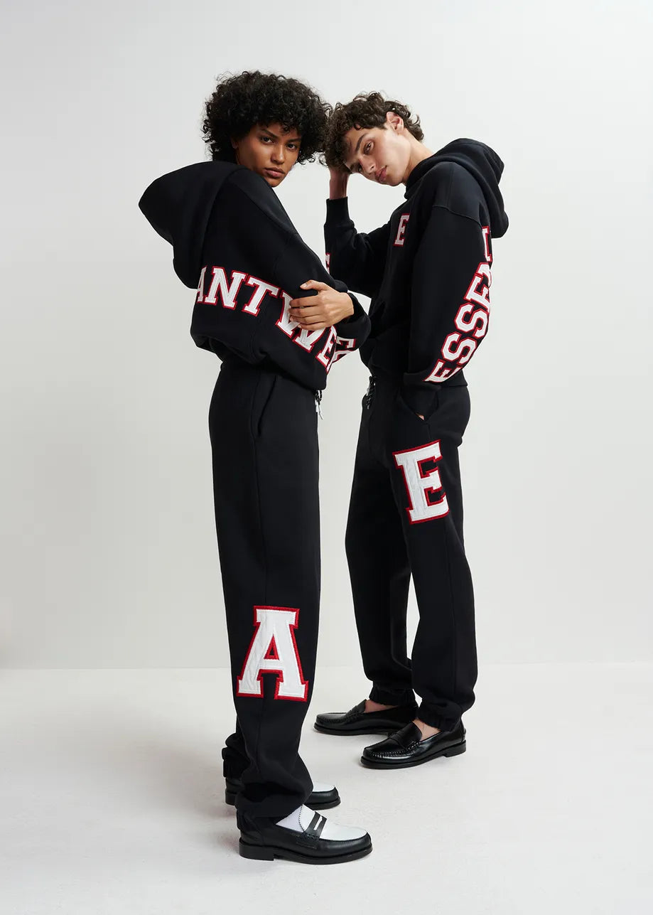 Grue Black Cotton Sweatpants with Embroidered Patches