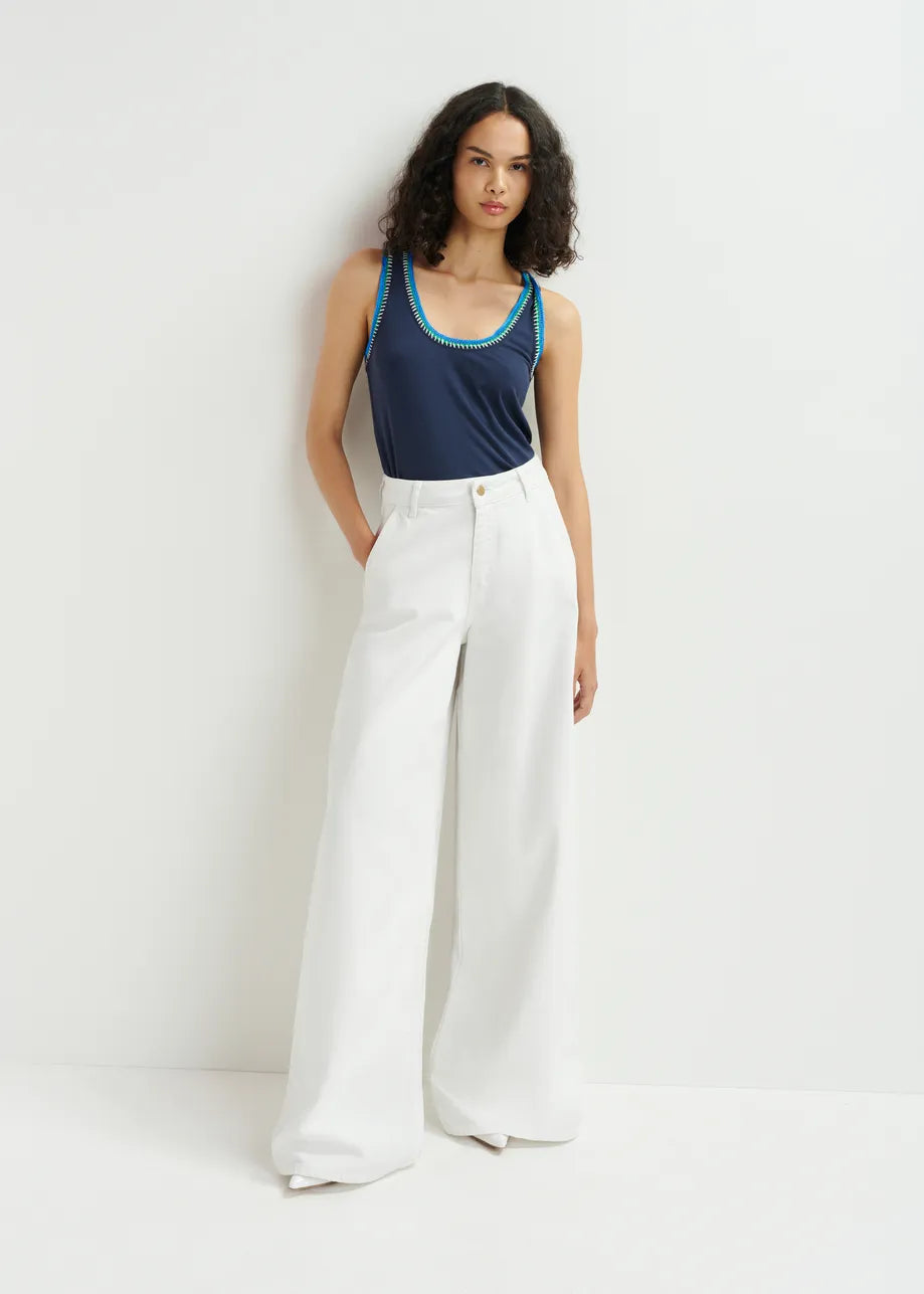 Harcel Embroidered Jersey Top Sapphire
