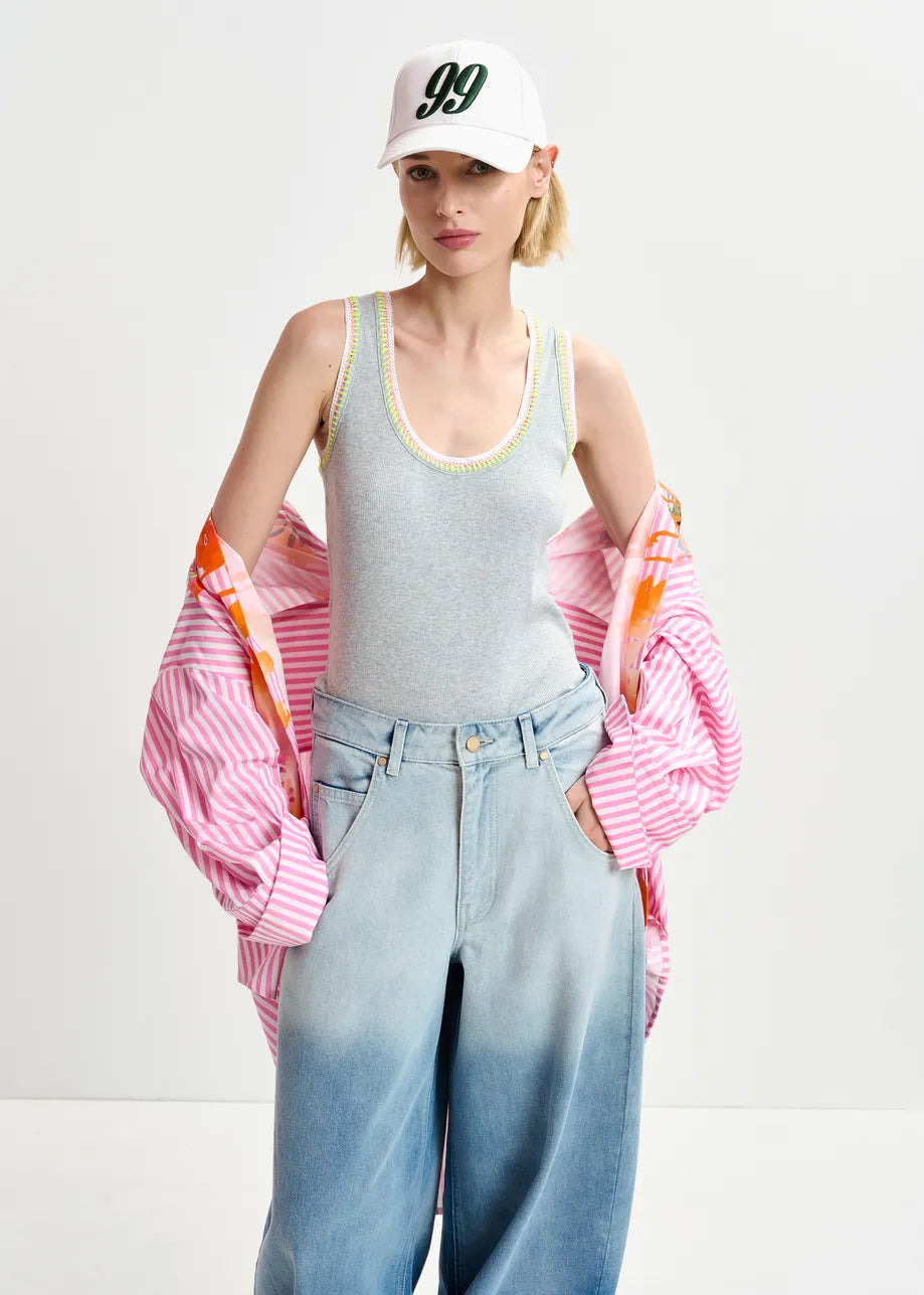 Harcel Embroidered Jersey Top Grey