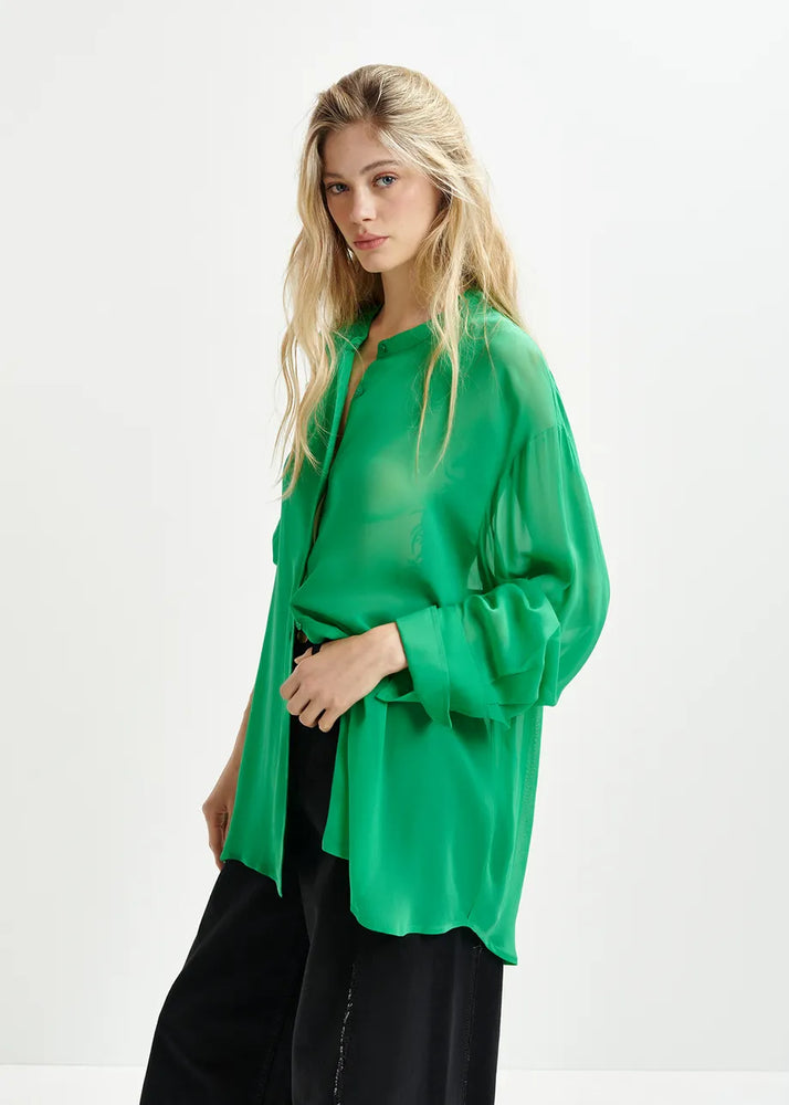 
                  
                    Headache Green Shirt with Mandarin Collar
                  
                