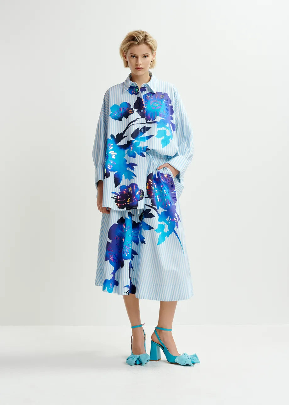 Hemini Foil Print Wide Skirt