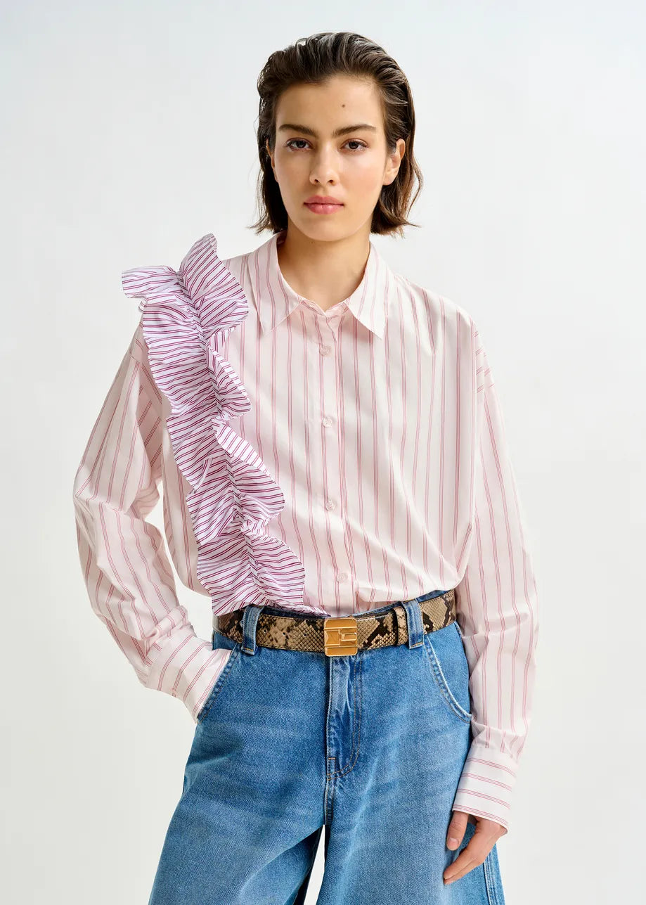 Ibody Red and White Striped Shirt with Ruffle