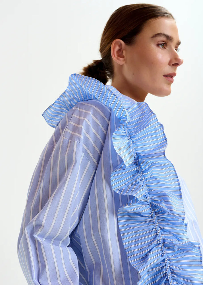 
                  
                    Ibody Blue and White Striped Shirt with Ruffle
                  
                