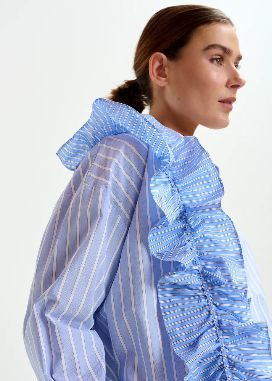 
                  
                    Ibody Blue and White Striped Shirt with Ruffle
                  
                