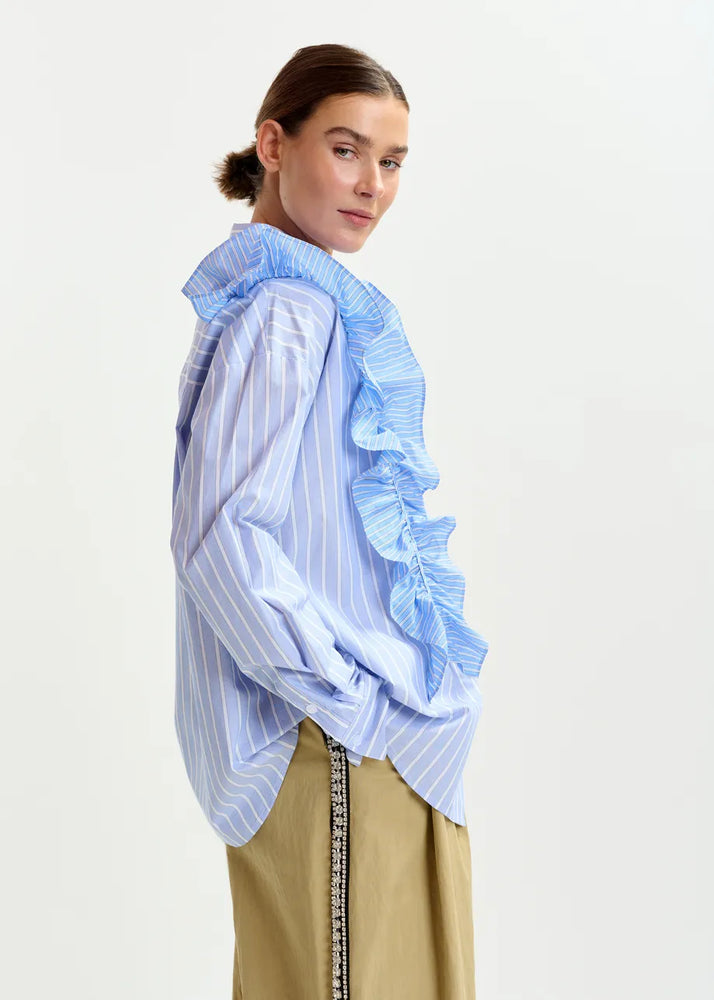
                  
                    Ibody Blue and White Striped Shirt with Ruffle
                  
                