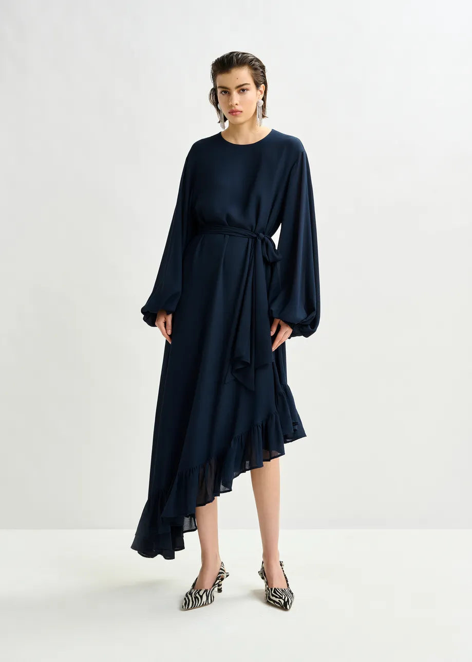 IFlower Navy Asymmetrical Dress with Ruffle Hem