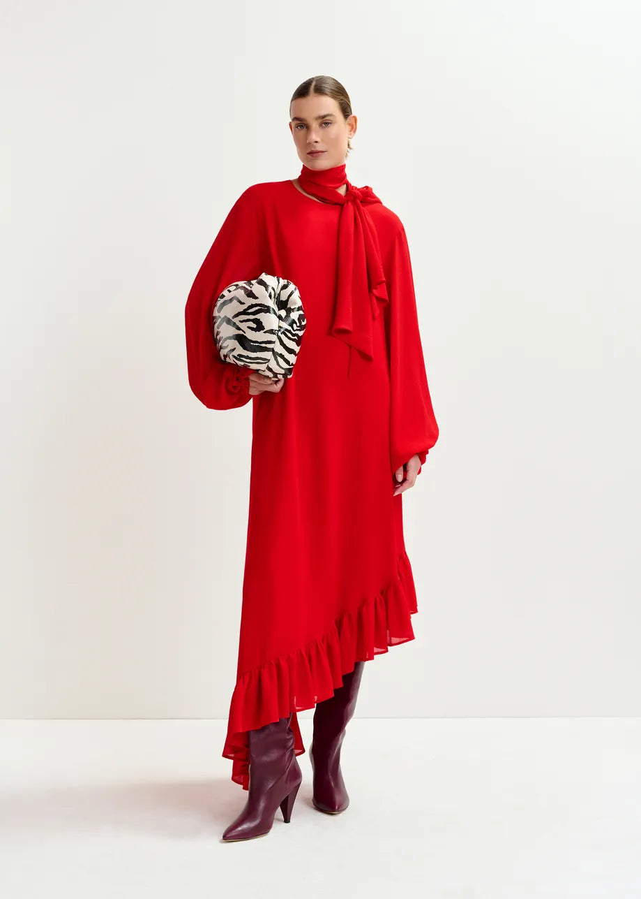 
                  
                    Iflower Red Asymmetrical Dress with Ruffle Hem
                  
                