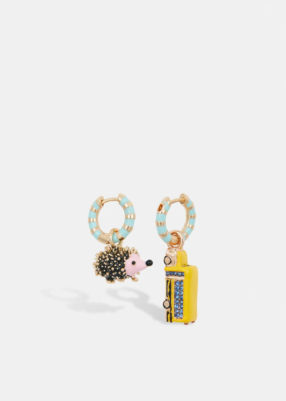 
                  
                    Gold and Light Blue Earrings with Bug and Robot Head
                  
                