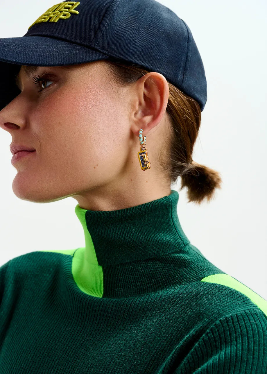 
                  
                    Gold and Light Blue Earrings with Bug and Robot Head
                  
                