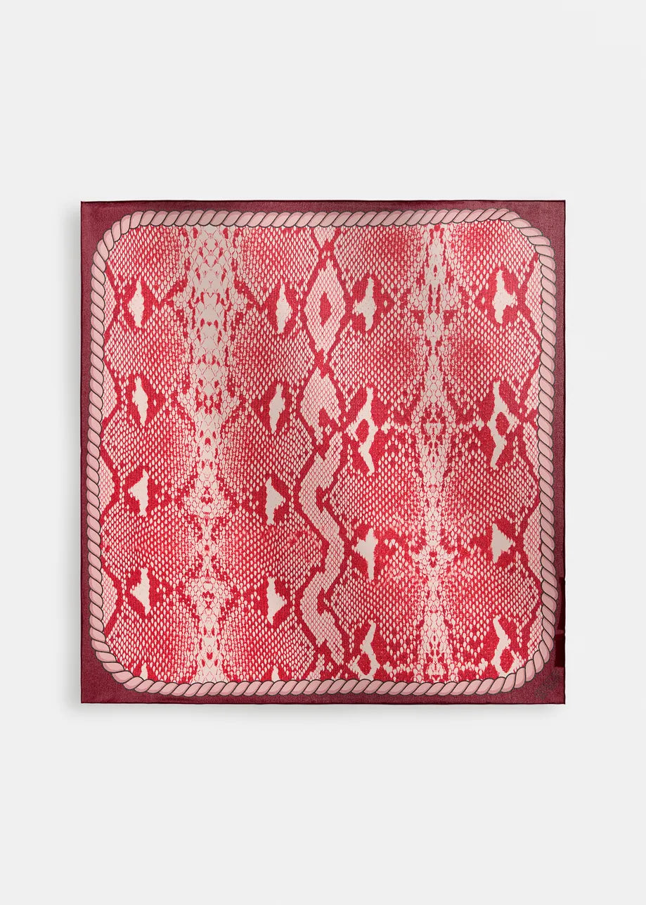 
                  
                    Inc Burgundy and Red Silk Snake Print Square Scarf
                  
                