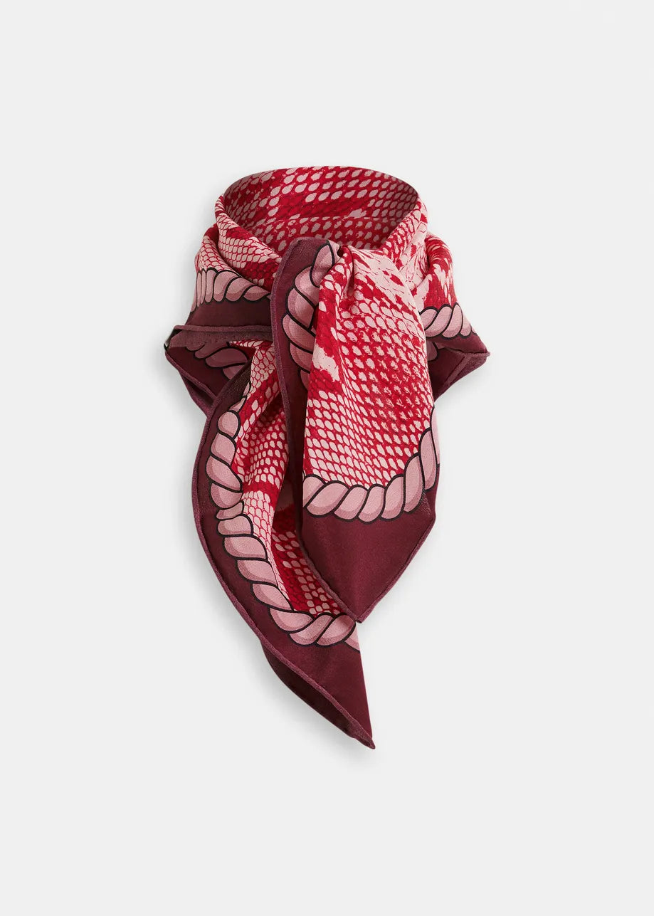 
                  
                    Inc Burgundy and Red Silk Snake Print Square Scarf
                  
                