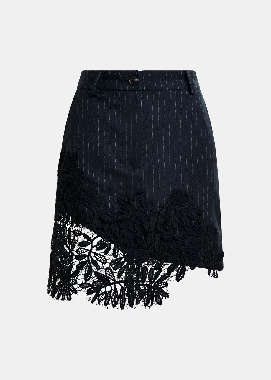 
                  
                    Interior Asymmetrical Navy Skirt with Lace
                  
                