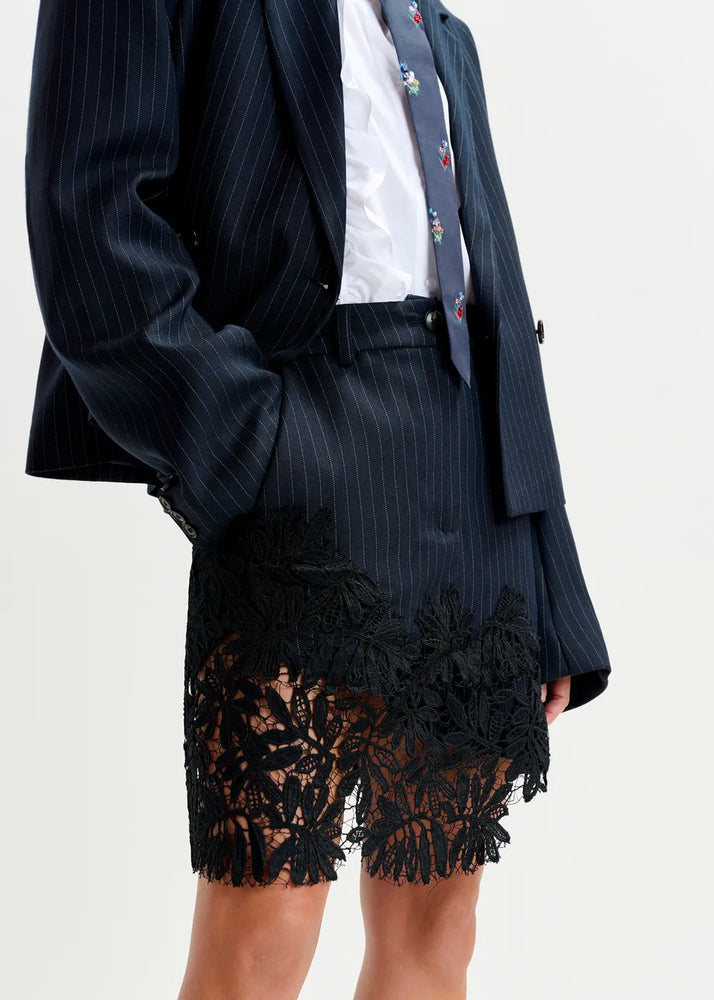 
                  
                    Interior Asymmetrical Navy Skirt with Lace
                  
                