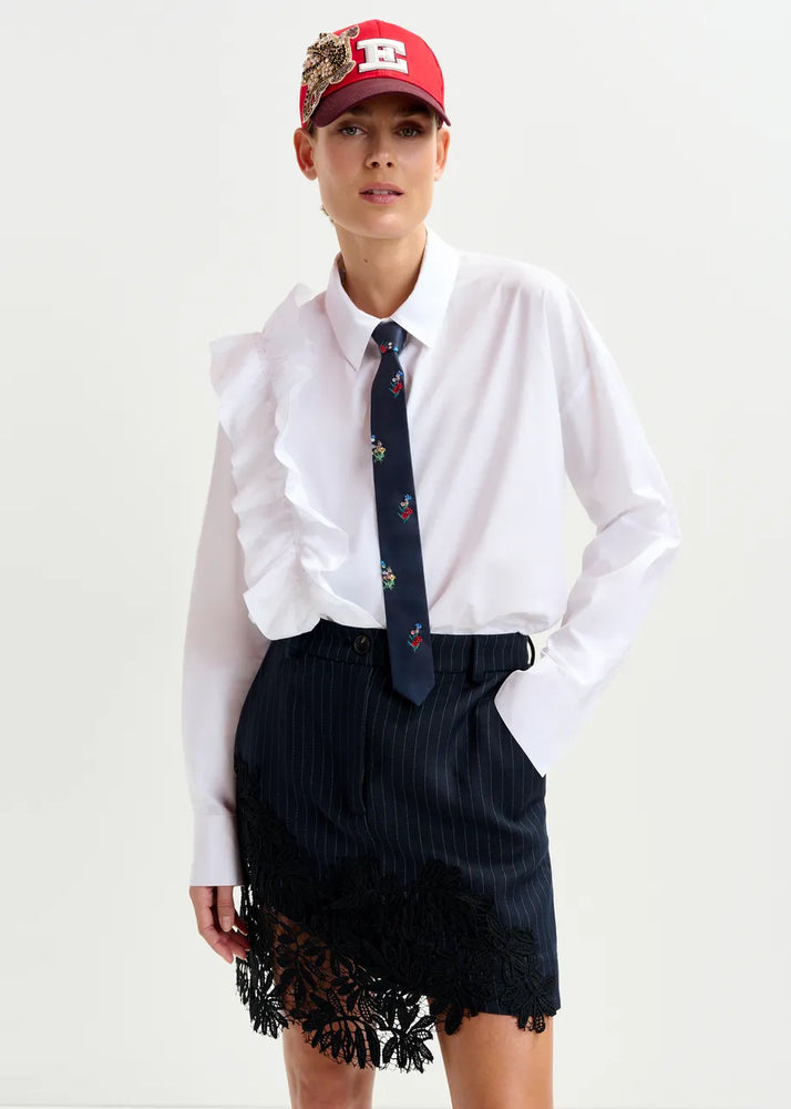 
                  
                    Interior Asymmetrical Navy Skirt with Lace
                  
                