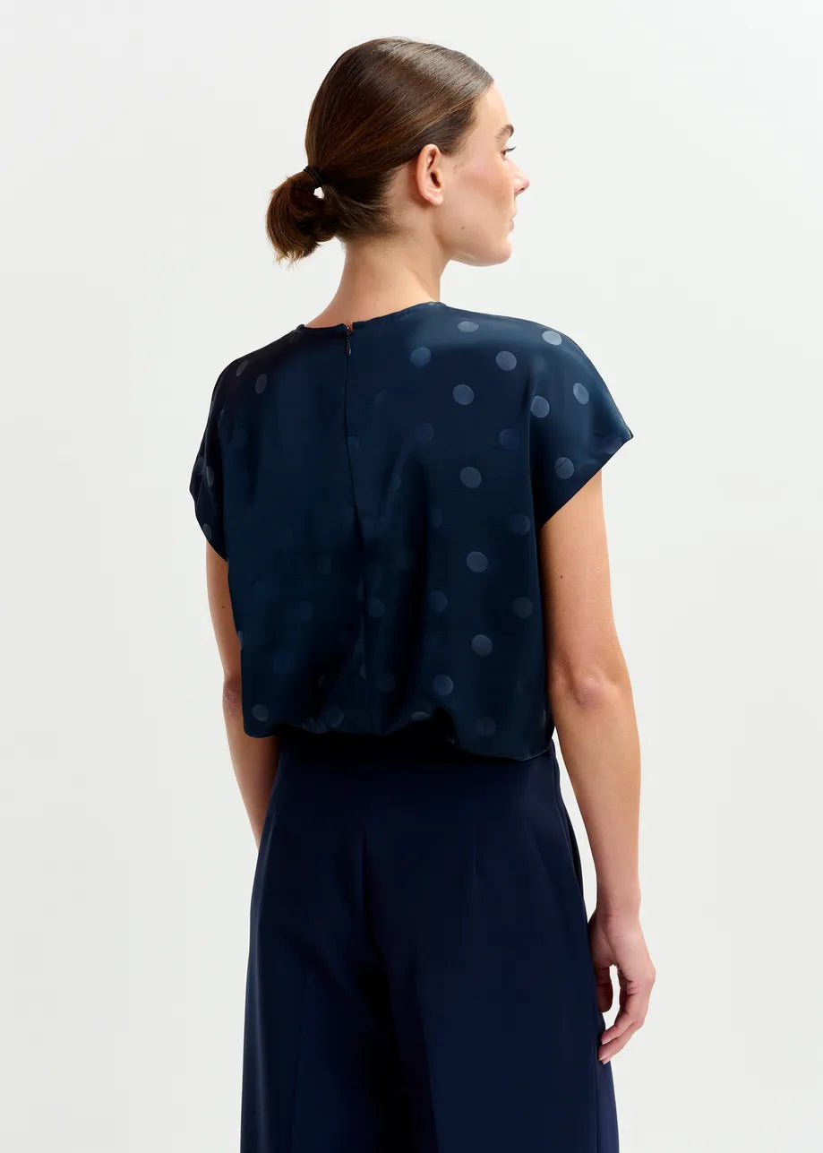 
                  
                    Ishirt Navy Polkadot Top with Cap Sleeves
                  
                