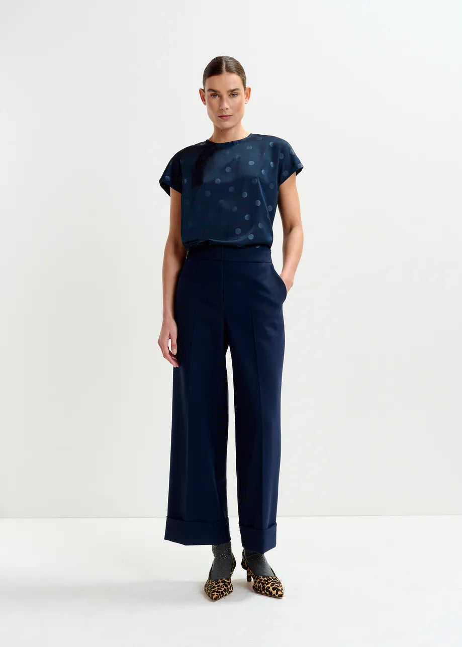 
                  
                    Ishirt Navy Polkadot Top with Cap Sleeves
                  
                