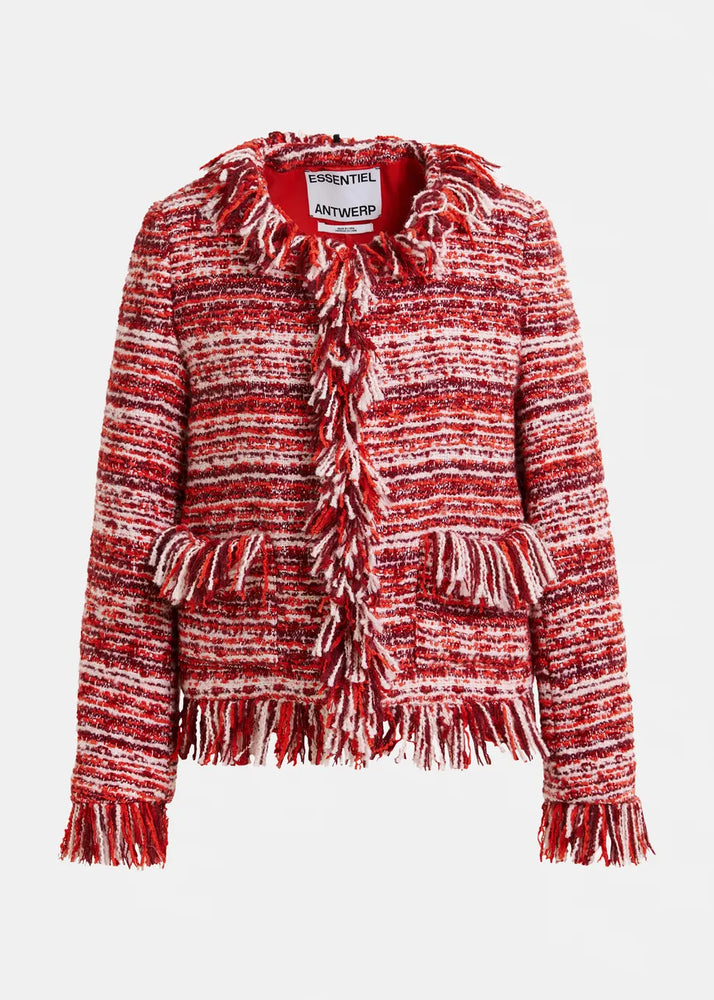 
                  
                    Iskra Burgundy, Red and White Fringe Jacket
                  
                