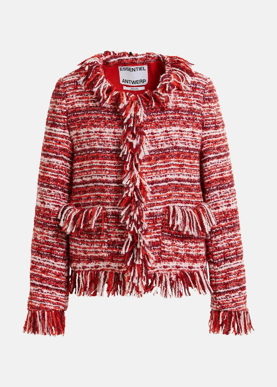 
                  
                    Iskra Burgundy, Red and White Fringe Jacket
                  
                