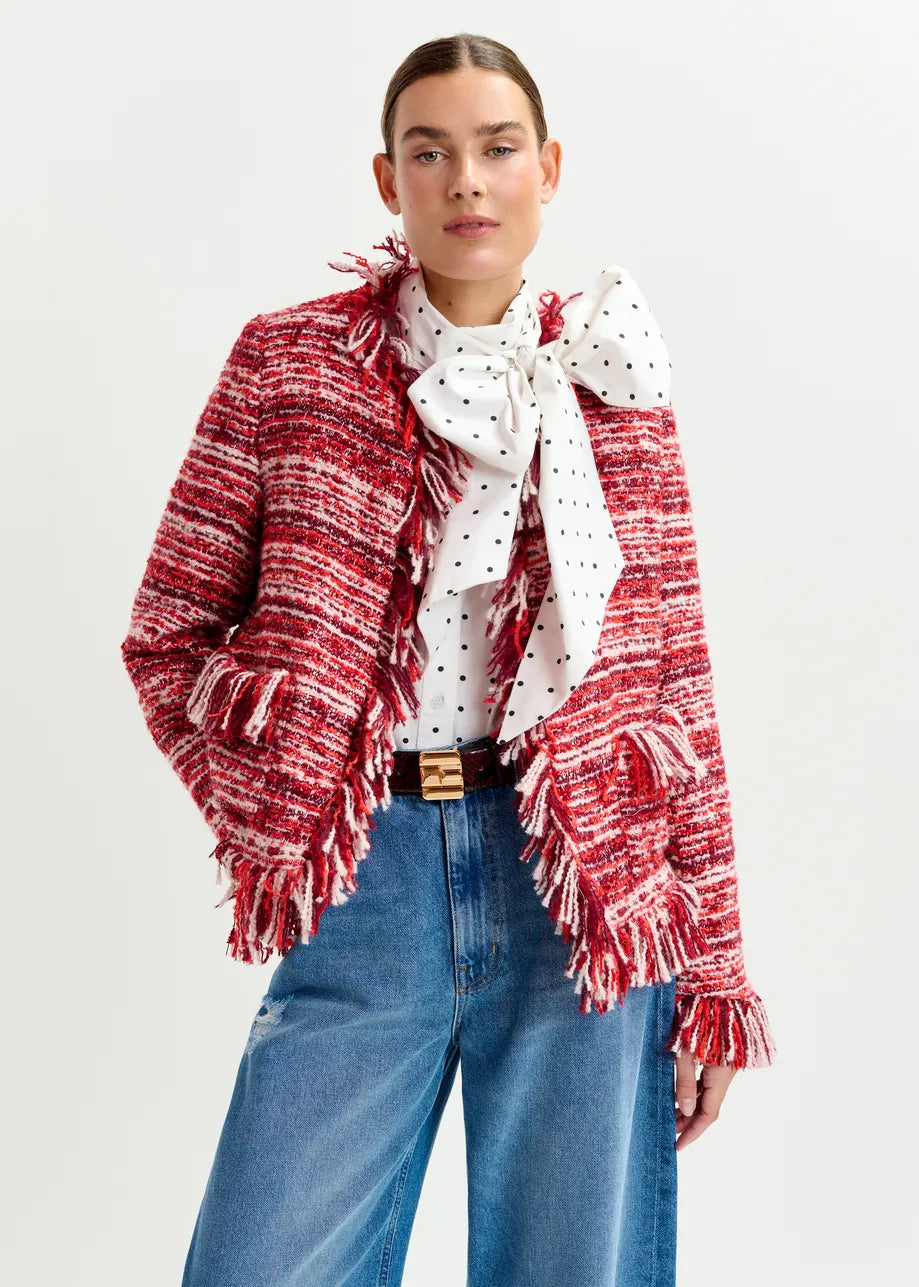 Iskra Burgundy, Red and White Fringe Jacket