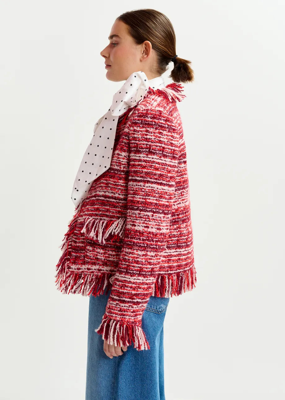 
                  
                    Iskra Burgundy, Red and White Fringe Jacket
                  
                