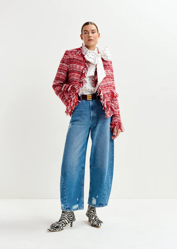 
                  
                    Iskra Burgundy, Red and White Fringe Jacket
                  
                
