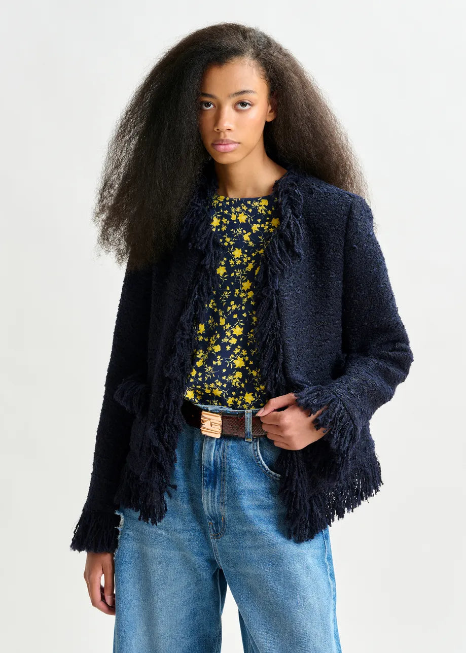 Iskra Navy Blue Fringed Jacket