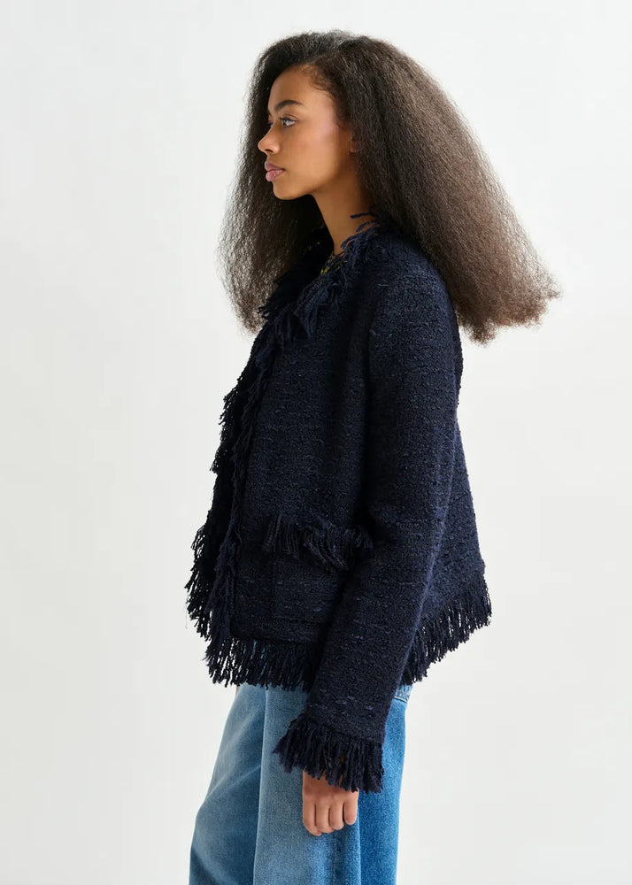 
                  
                    Iskra Navy Blue Fringed Jacket
                  
                