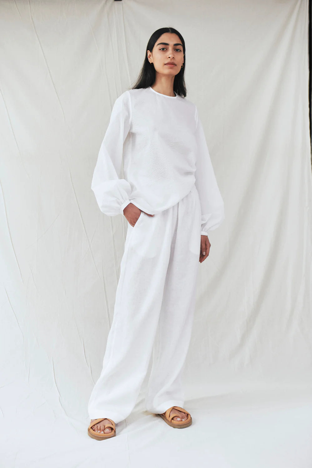 
                  
                    Pull on Pant in White Linen
                  
                