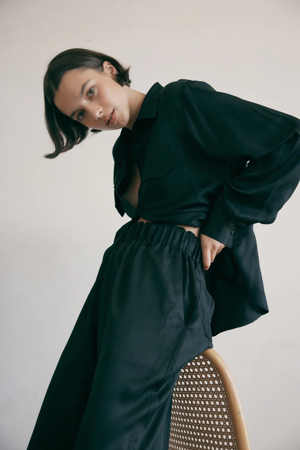 
                  
                    Draped pull on Pant in Black
                  
                