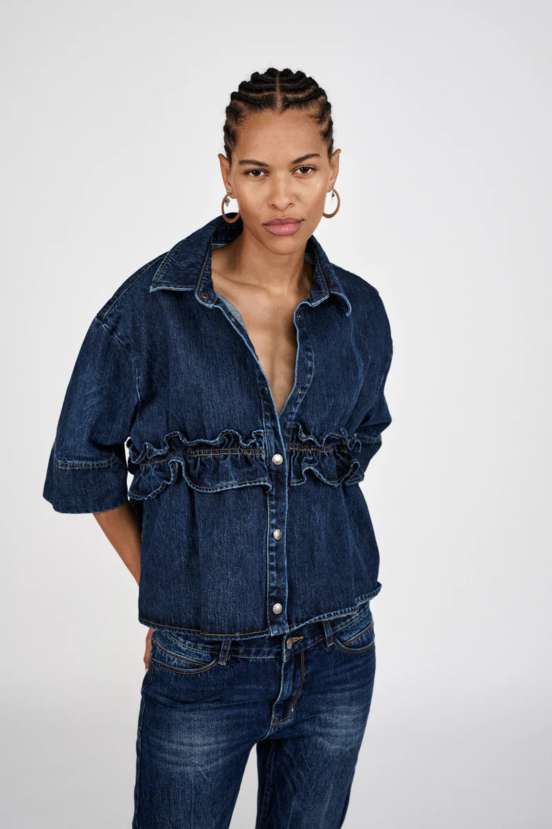 Paige Dark Washed Indigo Denim Shirt