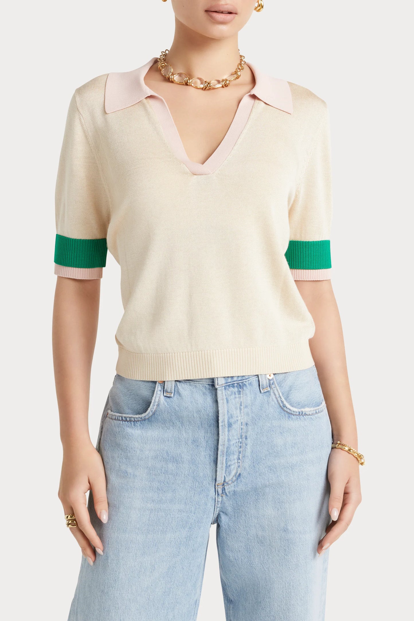 
                  
                    Knit Cuff Polo - Marshmallow
                  
                