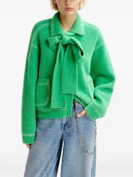 Hoops green knit jacket with bow